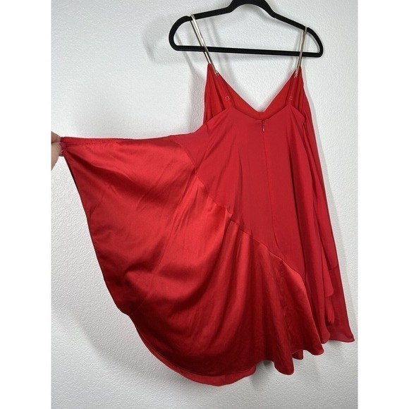 Halston Heritage XS Red Mini Dress Chiffon Satin Chain Straps - Picture 6 of 8